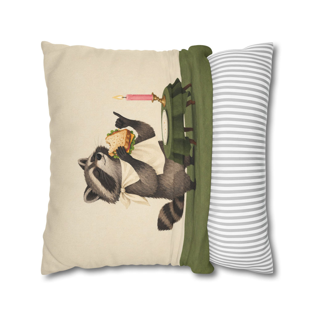 Gourmet Bandit – Raccoon Wall Art with a Candlelit Stolen Sandwich – Pillow / Cover