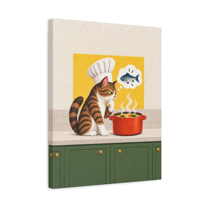 Head Chef II – Funny Kitchen Art with a Toque and a Simmering Pot – Canvas / Framed Canvas