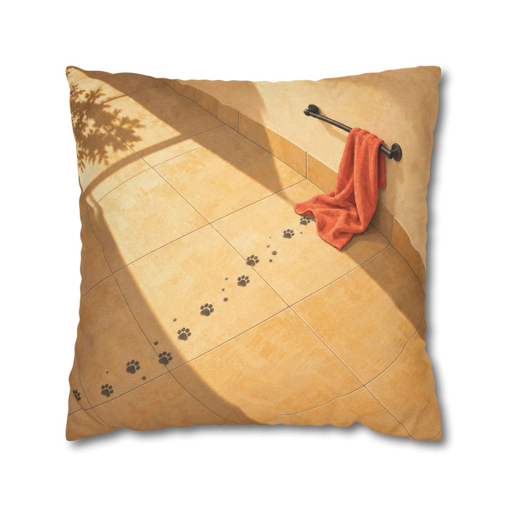 Evidence – Cat Bathroom Art with Wet Prints Across the Tiles – Pillow / Cover