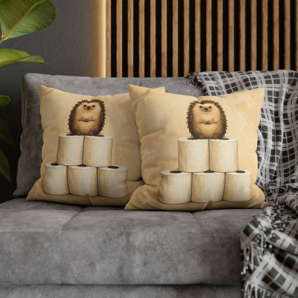 The Throne – Hedgehog Art with a Pyramid of Five Paper Rolls – Pillow / Cover