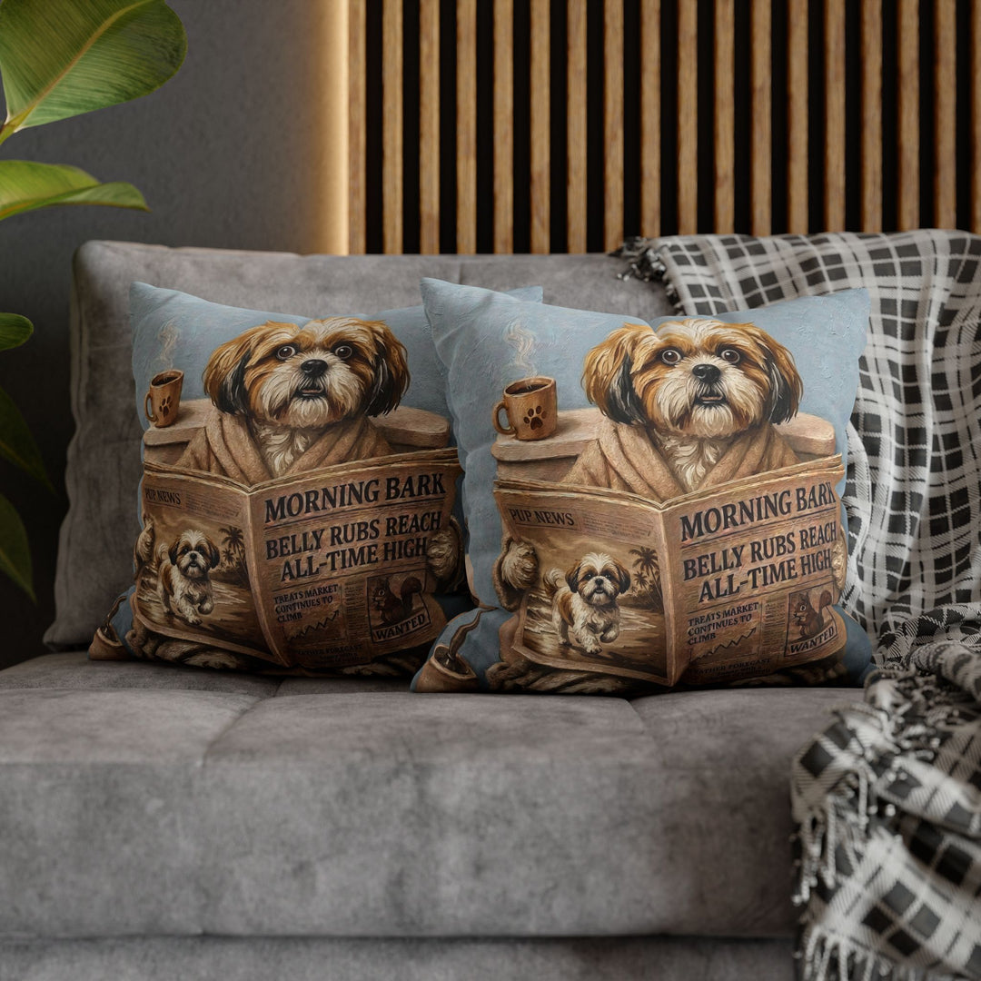 "Morning Business" - Shih Tzu Pillow Cover - Dog Lover Home Decor