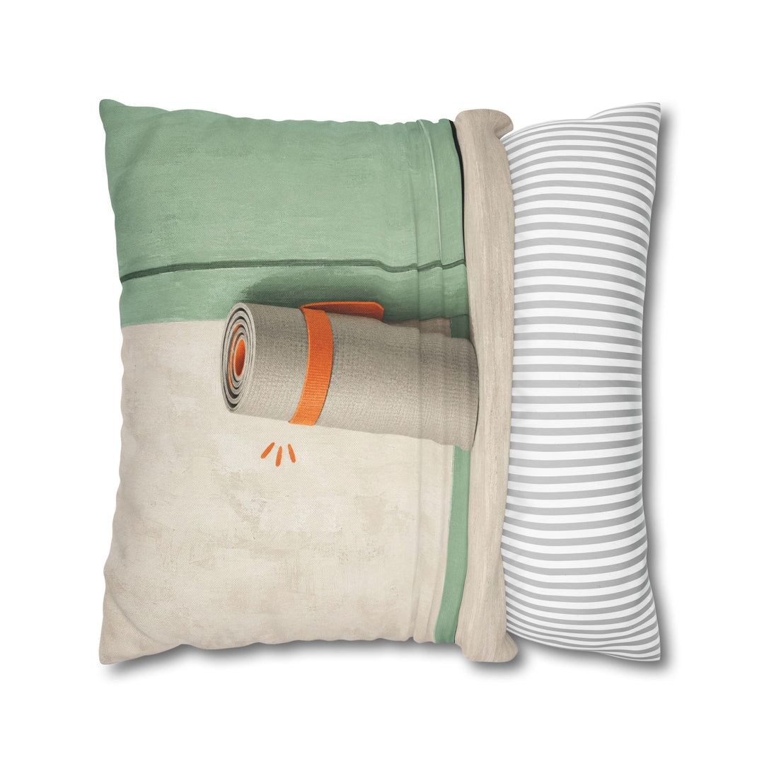 The Mat Awaits – Yoga Decor with a Rolled Up Session in Waiting – Pillow / Cover