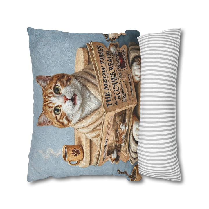 "Morning Business" - Orange & White Tabby Throw Pillow - Cat Lover Home Decor