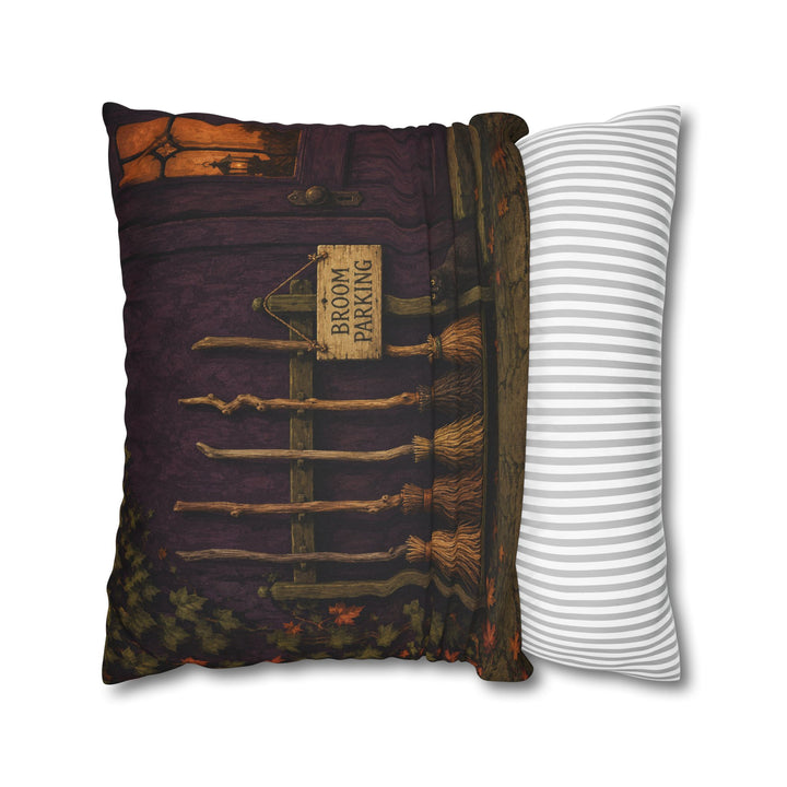 Broom Parking Only – Witchy Wall Art with Bristles Racked by the Door – Pillow / Cover