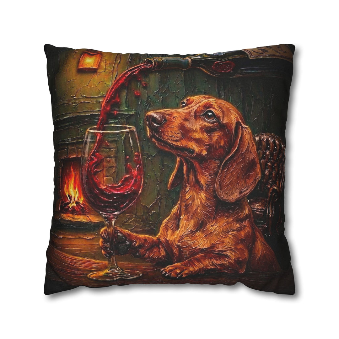 "Wine & Woof" - Dachshund Pillow Cover - Dog Lover Home Decor