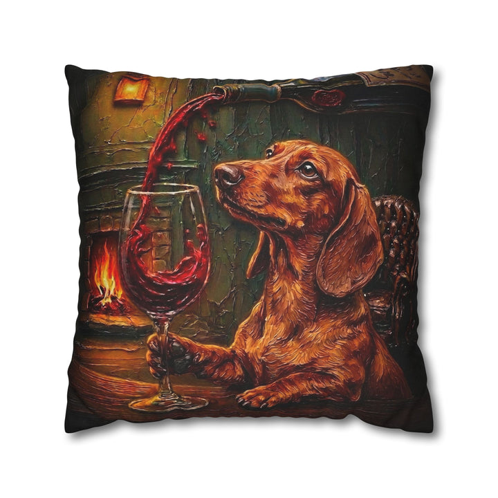 "Wine & Woof" - Dachshund Pillow Cover - Dog Lover Home Decor