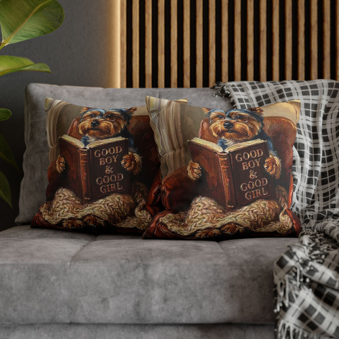 "Evening Read" - Yorkie Pillow Cover - Dog Lover Home Decor