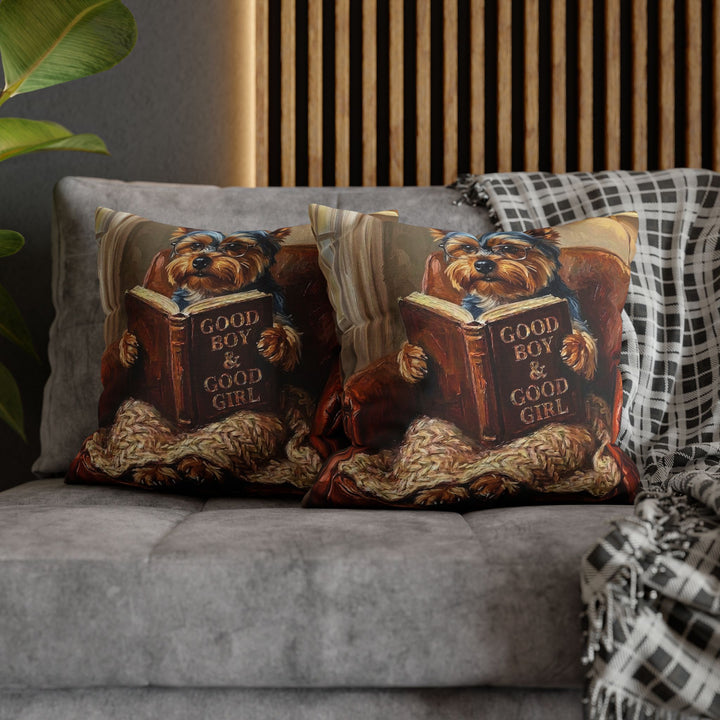 "Evening Read" - Yorkie Pillow Cover - Dog Lover Home Decor