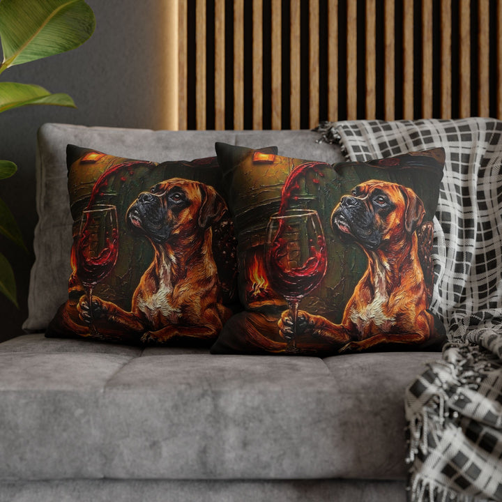 "Wine & Woof" - Boxer Pillow Cover - Dog Lover Home Decor