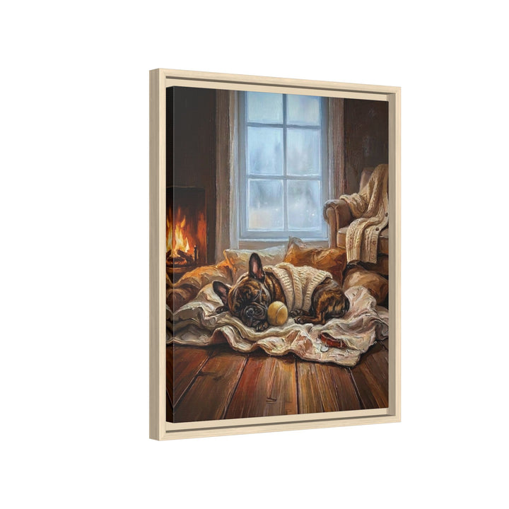 "Calm Memories" - French Bulldog Vertical Framed Canvas - Dog Lover Wall Art