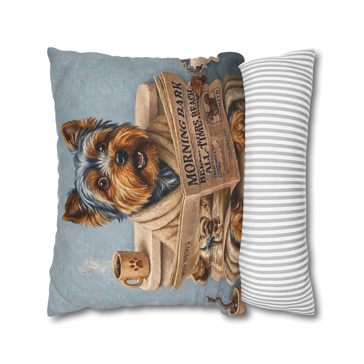 "Morning Business" - Yorkie Pillow Cover - Dog Lover Home Decor