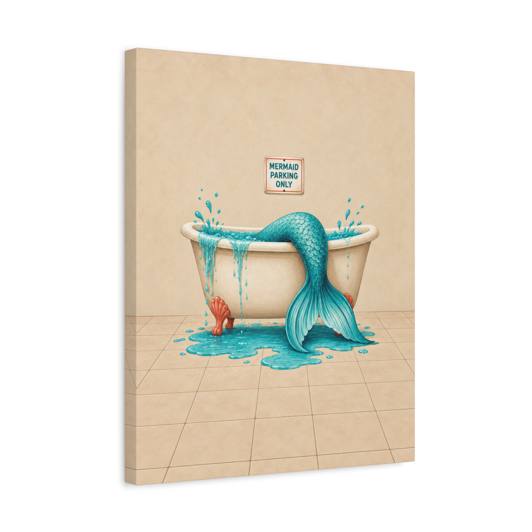 Mermaid Parking Only – Mermaid Wall Art with a Tail Over the Tub – Canvas / Framed Canvas