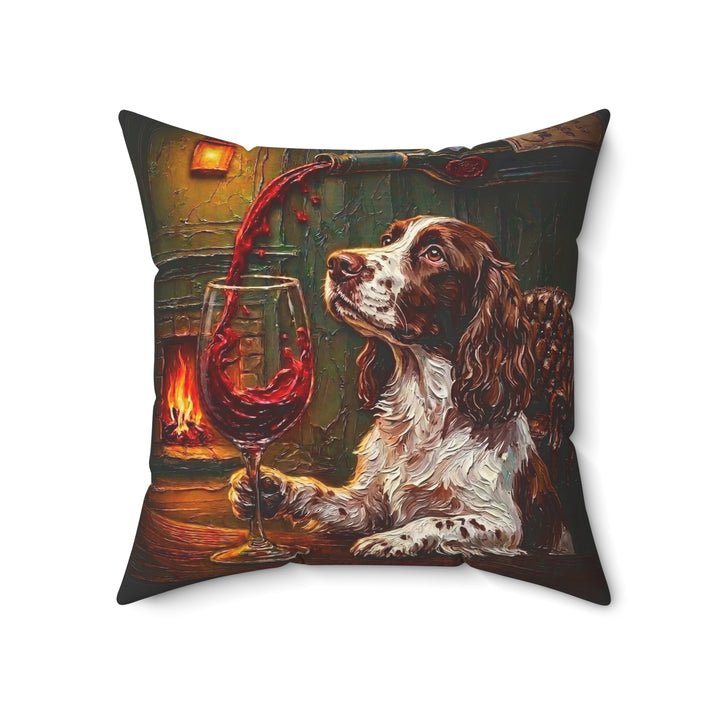 "Wine & Woof" - English Springer Throw Pillow - Dog Lover Home Decor