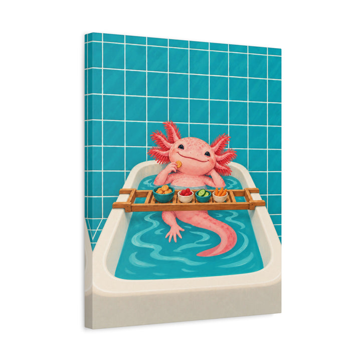 Tank Life – Axolotl Wall Art with a Smiling Bathtub Soak – Canvas / Framed Canvas