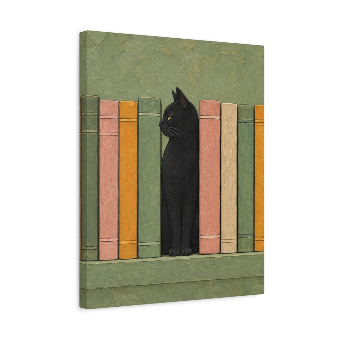 Bookshelf Tenant – Cat Painting with a Shelf Gap Where Tolstoy Lived – Canvas / Framed Canvas