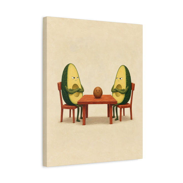 Avocado Custody – Funny Kitchen Art with Two Halves and One Pit – Canvas / Framed Canvas