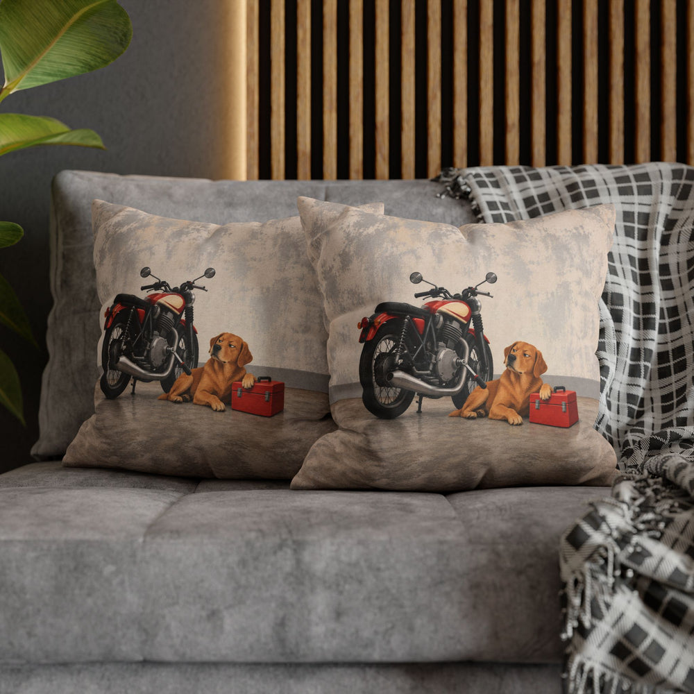 Garage Supervisor – Motorcycle Wall Art with a Dog Guarding the Bike – Pillow / Cover