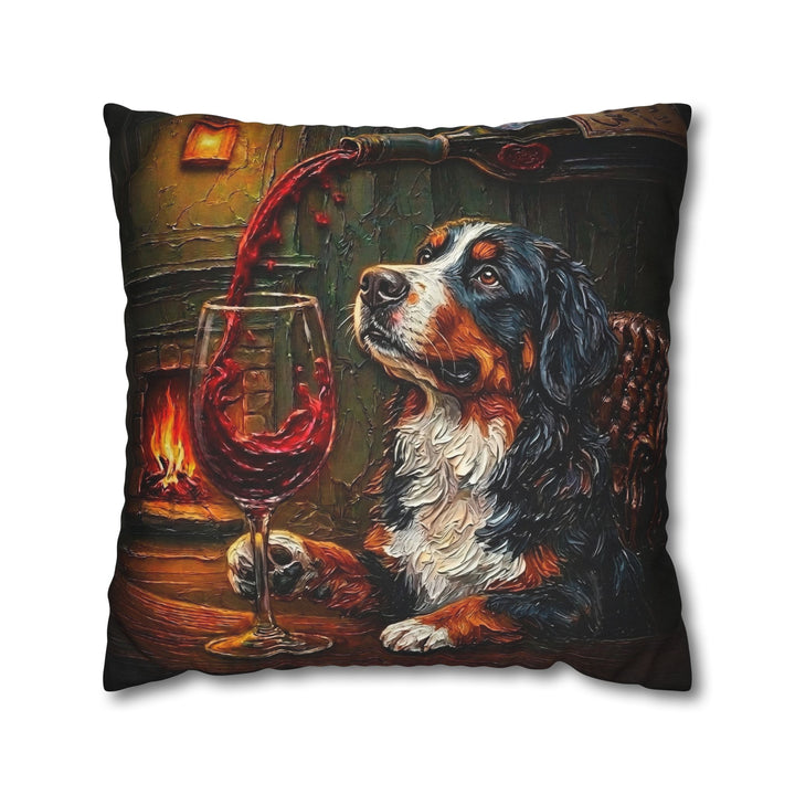 "Wine & Woof" - Bernese Mountain Dog Pillow Cover - Dog Lover Home Decor