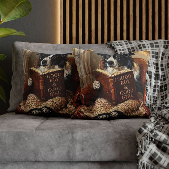 "Evening Read" - Border Collie Throw Pillow - Dog Lover Home Decor