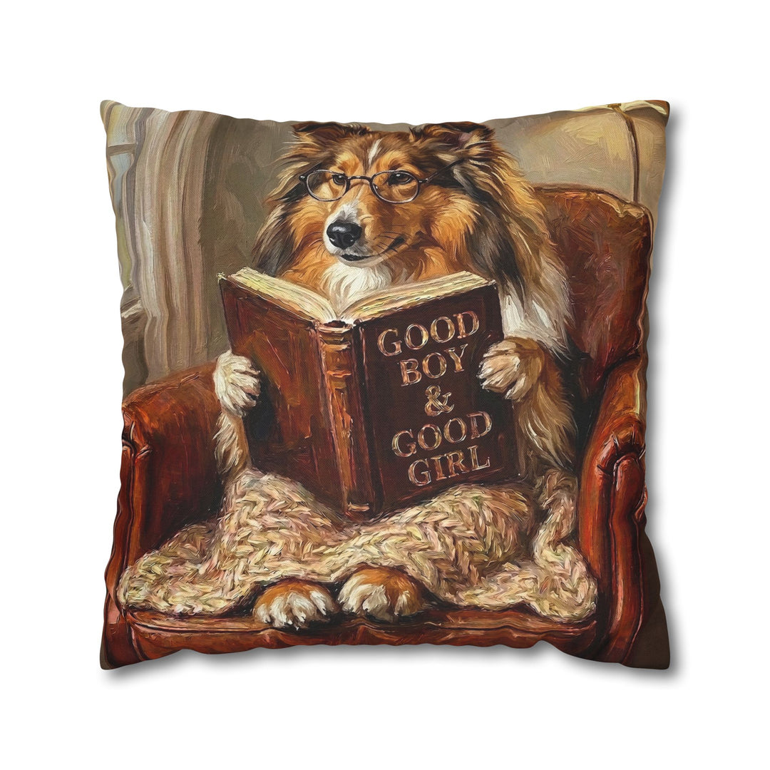 "Evening Read" - Shetland Sheepdog Throw Pillow - Dog Lover Home Decor