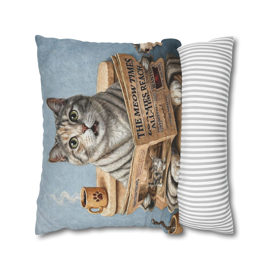 "Morning Business" - Dilute Calico Throw Pillow - Cat Lover Home Decor