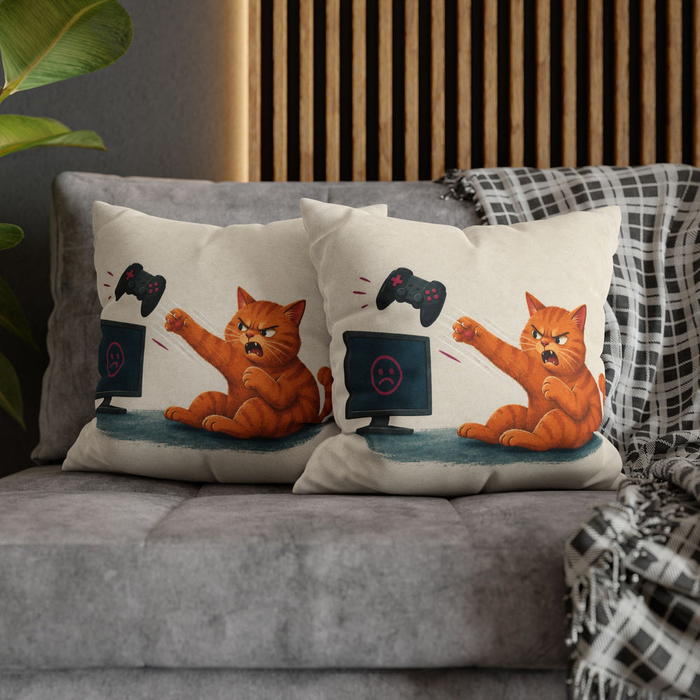 Rage Quit – Gaming Wall Art with a Cat Sending a Pad Flying – Pillow / Cover