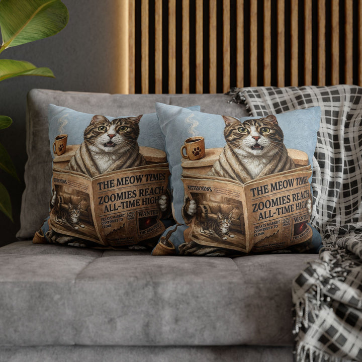 "Morning Business" - Brown Tabby & White Throw Pillow - Cat Lover Home Decor