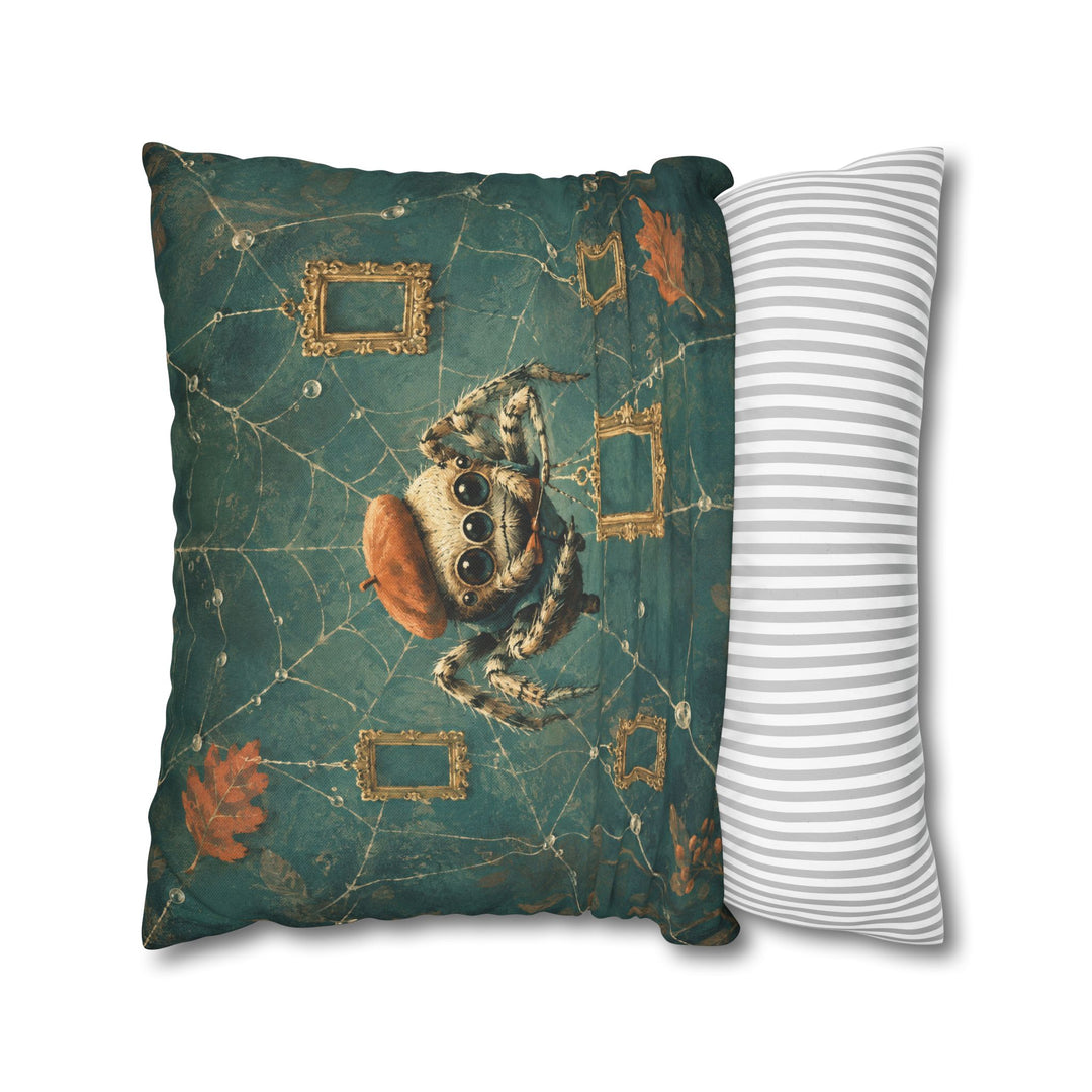 The Cobweb Gallery – Weird Wall Art with a Spider Hanging Empty Frames – Pillow / Cover