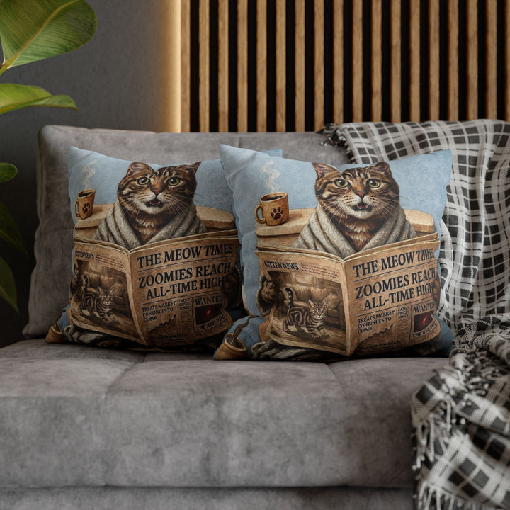 "Morning Business" - Classic Tabby Throw Pillow - Cat Lover Home Decor