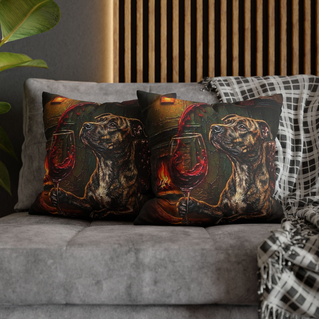 "Wine & Woof" - Pit Bull Throw Pillow - Dog Lover Home Decor