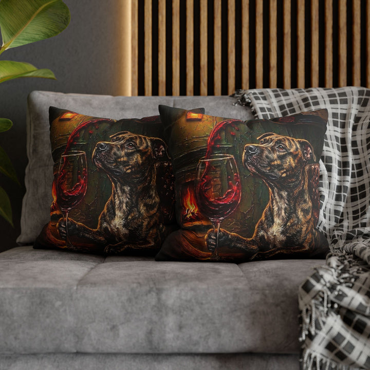 "Wine & Woof" - Pit Bull Throw Pillow - Dog Lover Home Decor