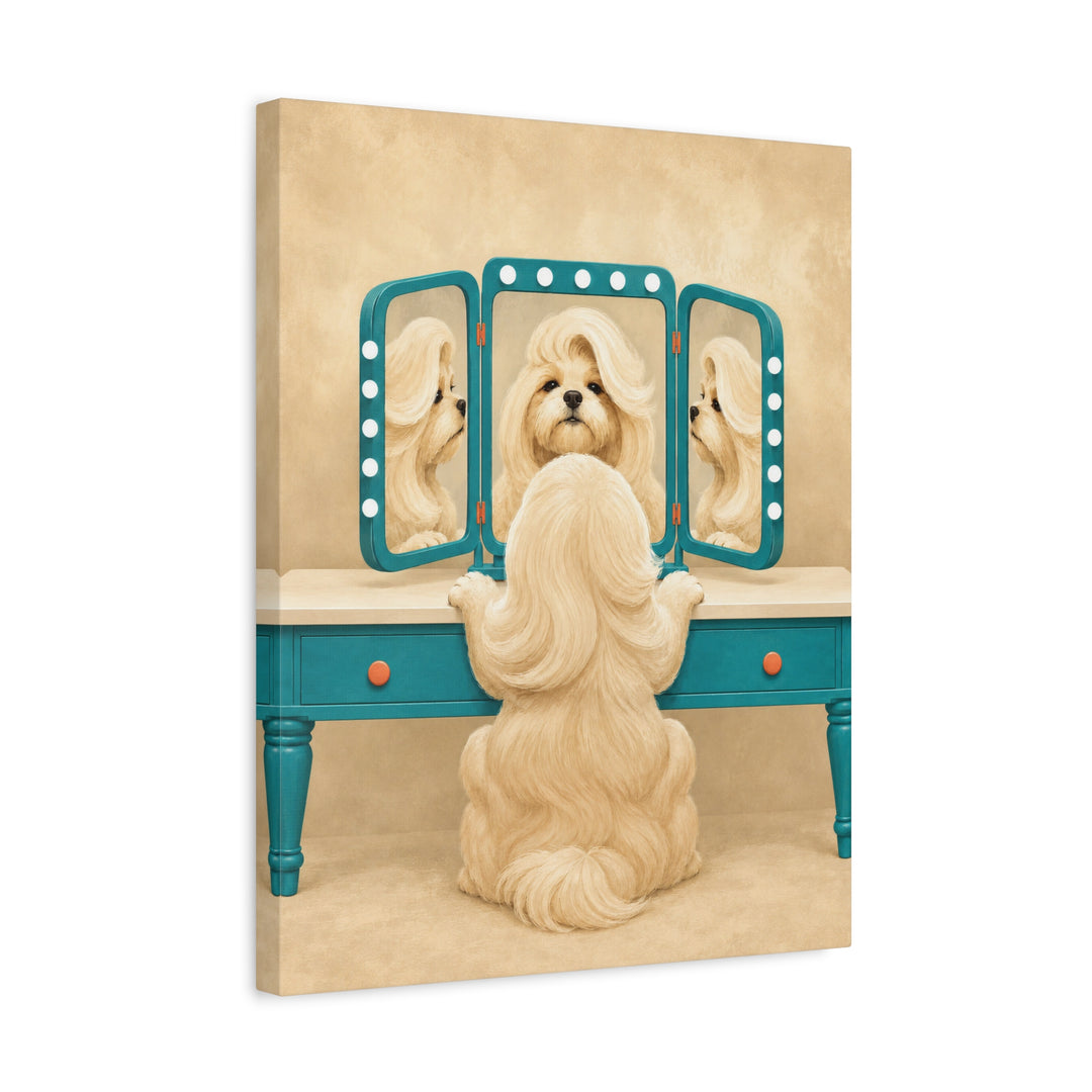 Vanity Fair – Funny Bathroom Art with a Dog Checking Its Blowout – Canvas / Framed Canvas