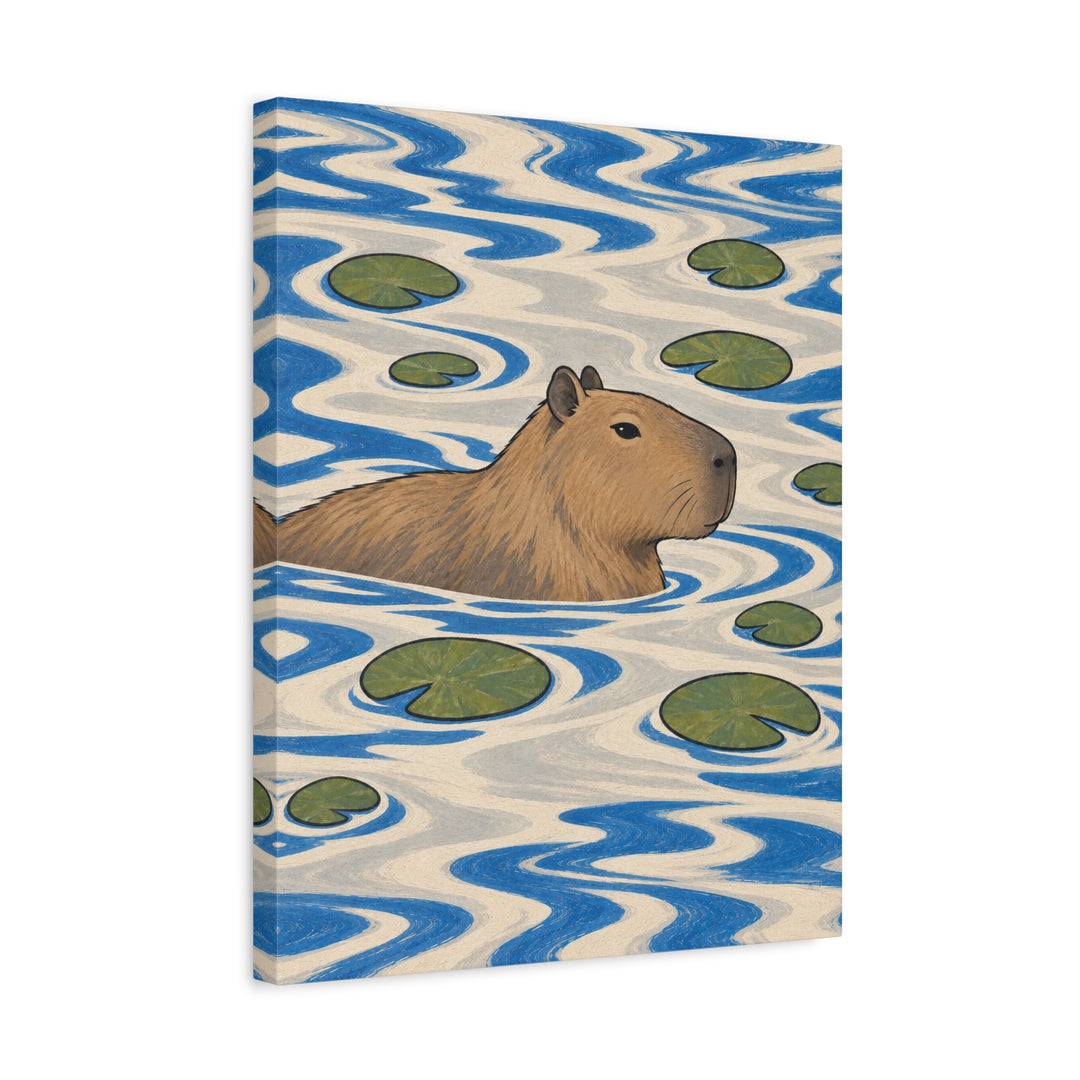 Slow River – Therapy Office Decor with a Drifting Capybara – Canvas / Framed Canvas