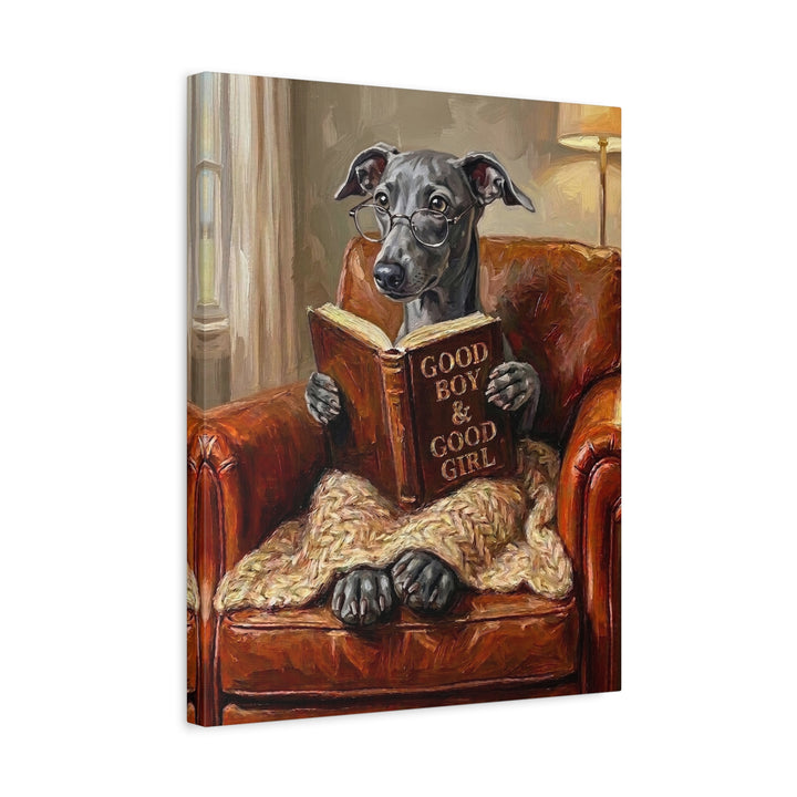 "Evening Read" - Italian Greyhound Vertical Canvas - Dog Lover Wall Art
