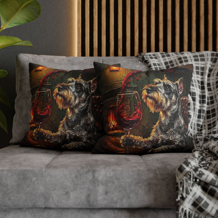 "Wine & Woof" - Schnauzer Pillow Cover - Dog Lover Home Decor