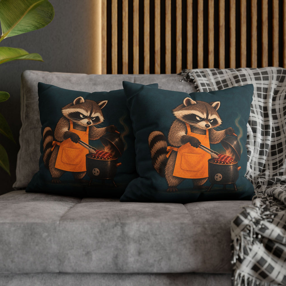 The Pit Boss – BBQ Wall Art with a Raccoon and a Tiny Smoker – Pillow / Cover
