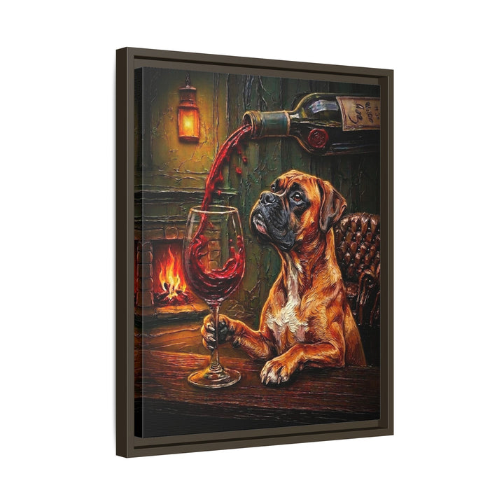 "Wine & Woof" - Boxer Vertical Framed Canvas - Dog Lover Wall Art