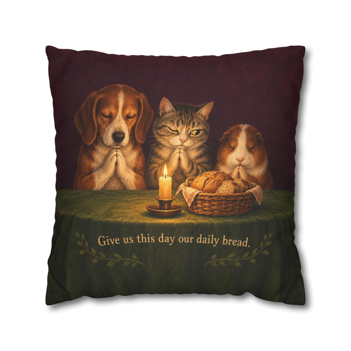 Daily Bread – Bible Verse Wall Art with a Candlelit Animal Table – Pillow / Cover