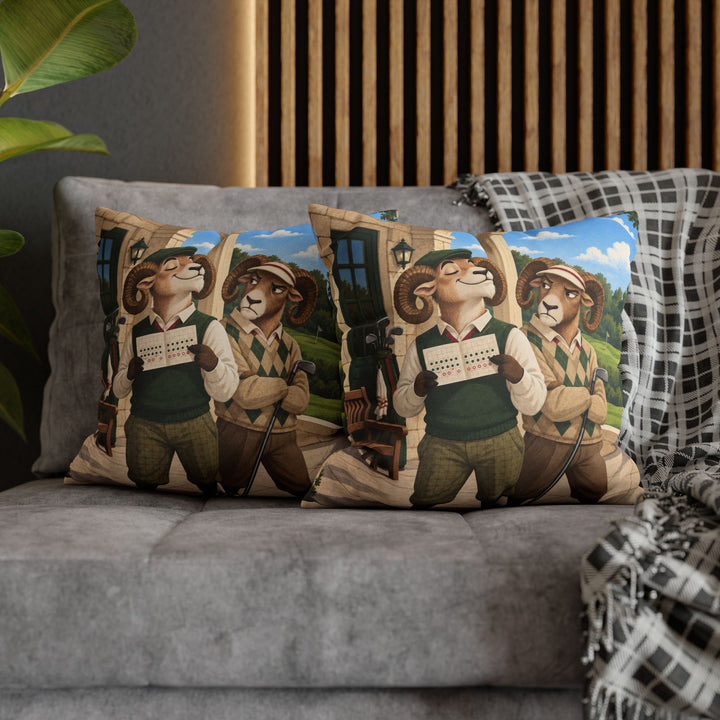 The 19th Hole – Golf Wall Art with Two Rams and a Suspect Scorecard – Pillow / Cover