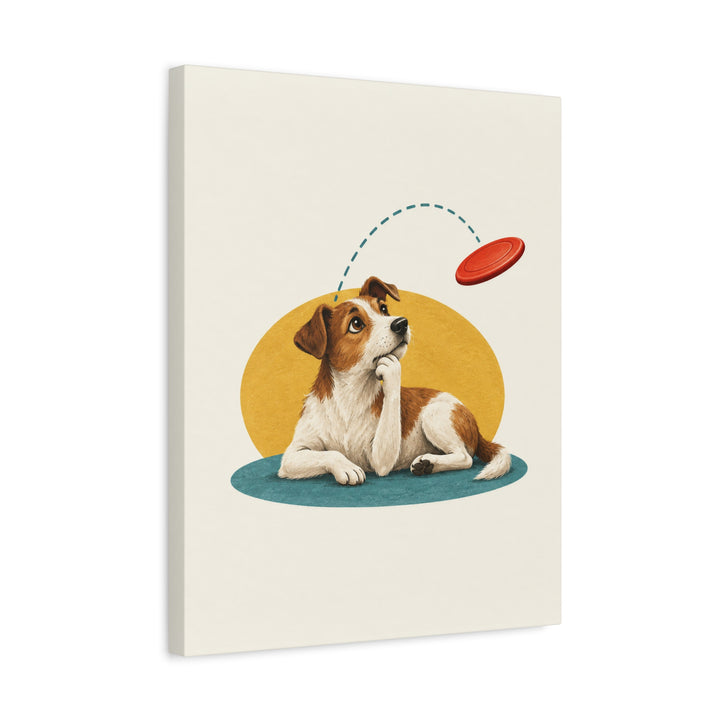 The Flying Disc Physicist – Funny Dog Art with a Midair Catch and Sharp Eyes – Canvas / Framed Canvas