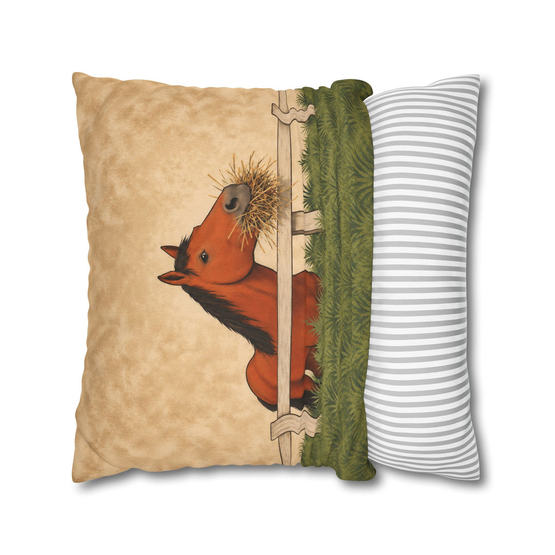 Hay There – Equestrian Art with a Fence Greeting and Full Mouth – Pillow / Cover