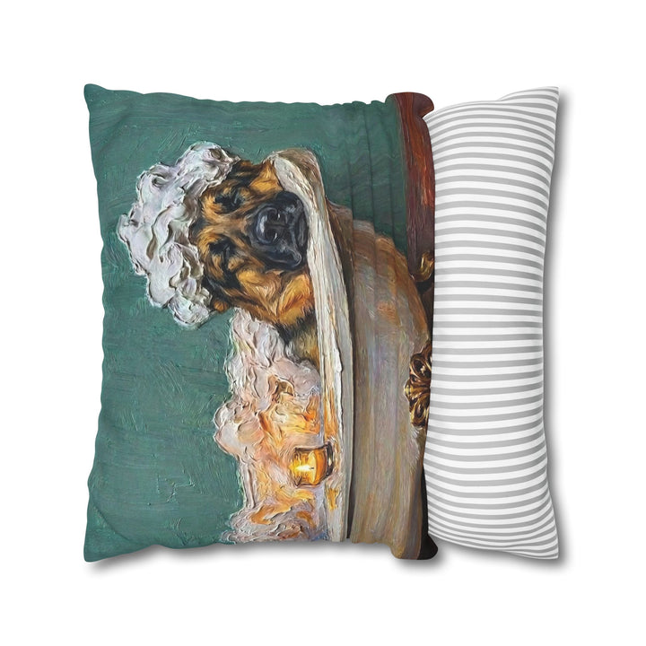 "Spa Day" - German Shepherd Throw Pillow - Dog Lover Wall Art Home Decor