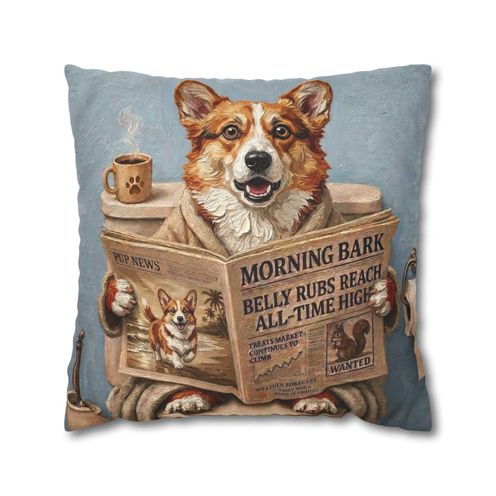 "Morning Business" - Corgi Throw Pillow - Dog Lover Home Decor