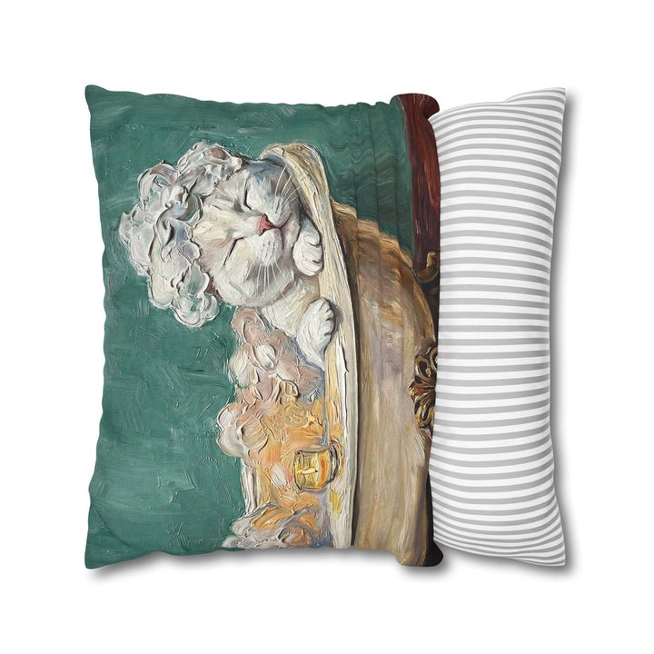 "Spa Day" - White Shorthair Pillow Cover - Cat Lover Home Decor