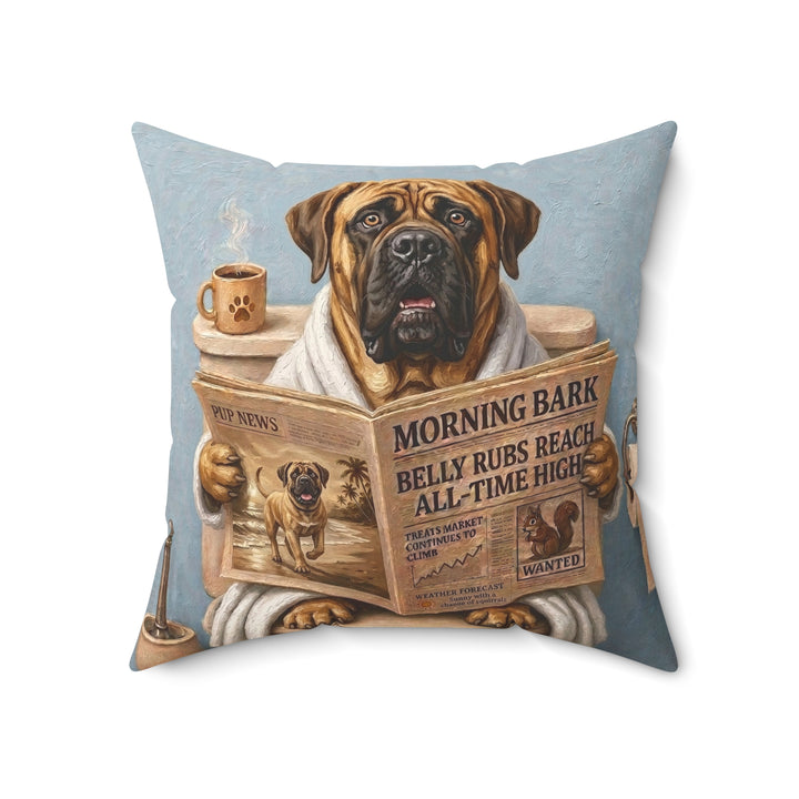 "Morning Business" - Mastiff Throw Pillow - Dog Lover Home Decor