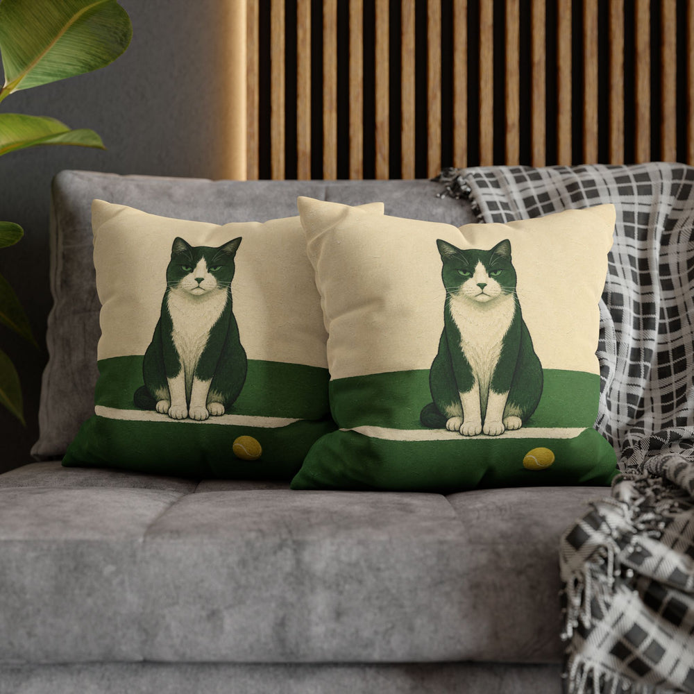 Line Judge – Tennis Wall Art with a Cat Exactly on the Baseline – Pillow / Cover