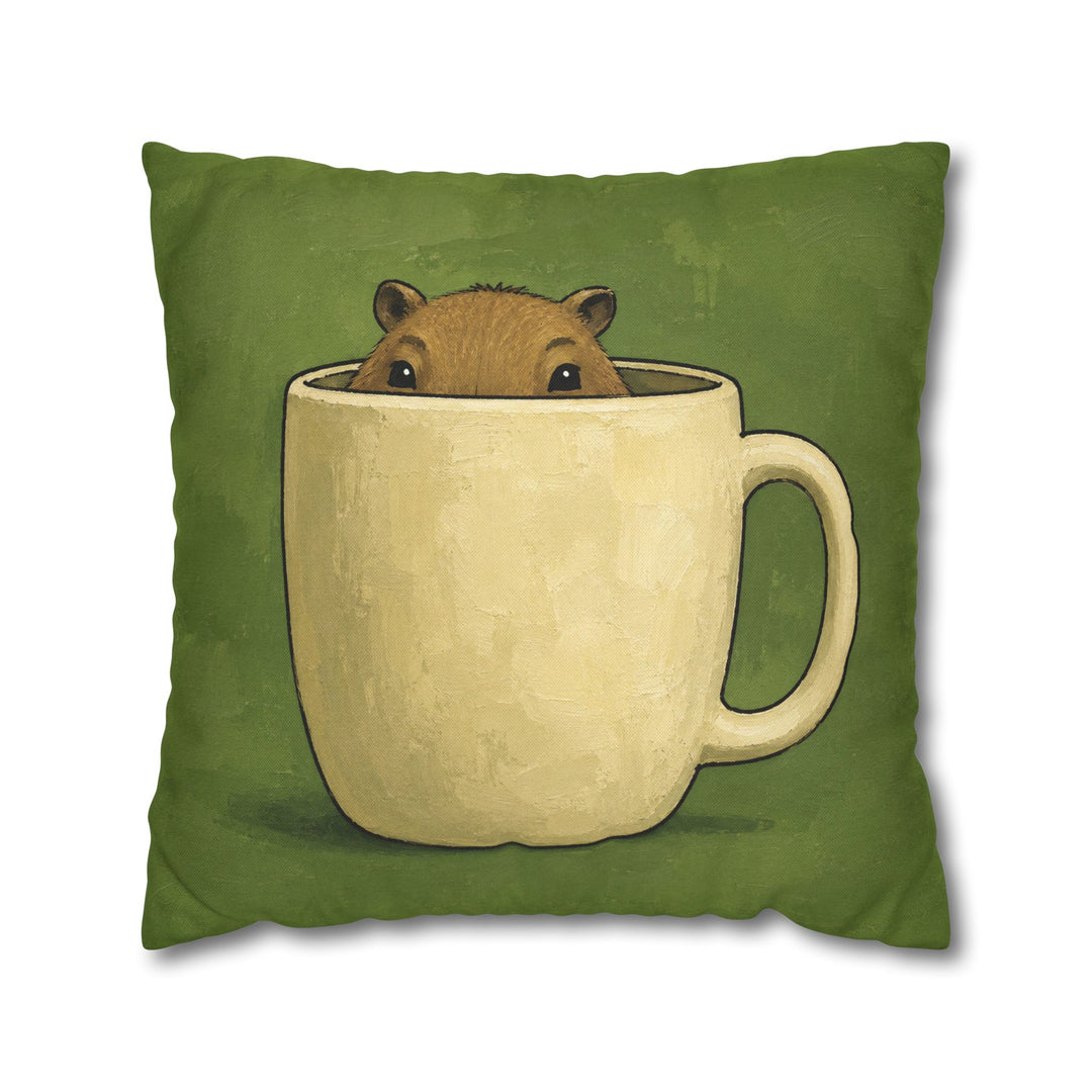 Capy Mug Shot – Capybara Wall Art with a Peek Over an Oversized Rim – Pillow / Cover