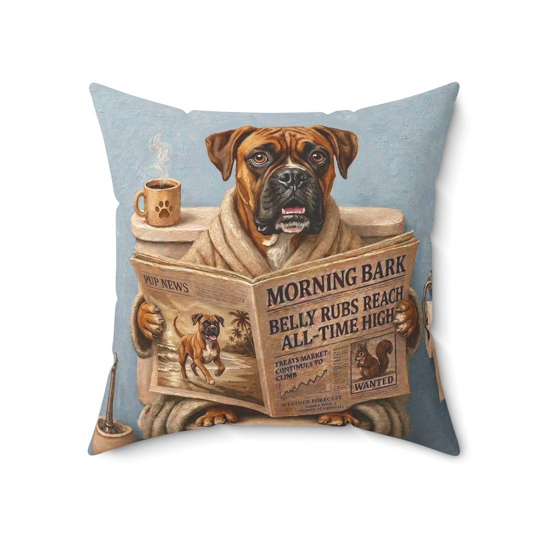 "Morning Business" - Boxer Throw Pillow - Dog Lover Home Decor
