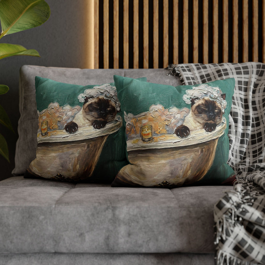 "Spa Day" - Colorpoint Throw Pillow - Cat Lover Home Decor