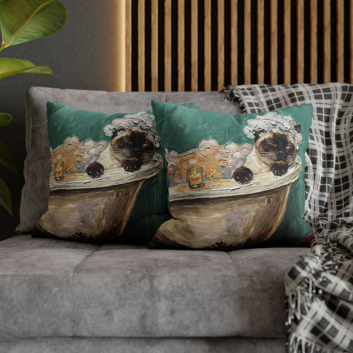 "Spa Day" - Colorpoint Throw Pillow - Cat Lover Home Decor